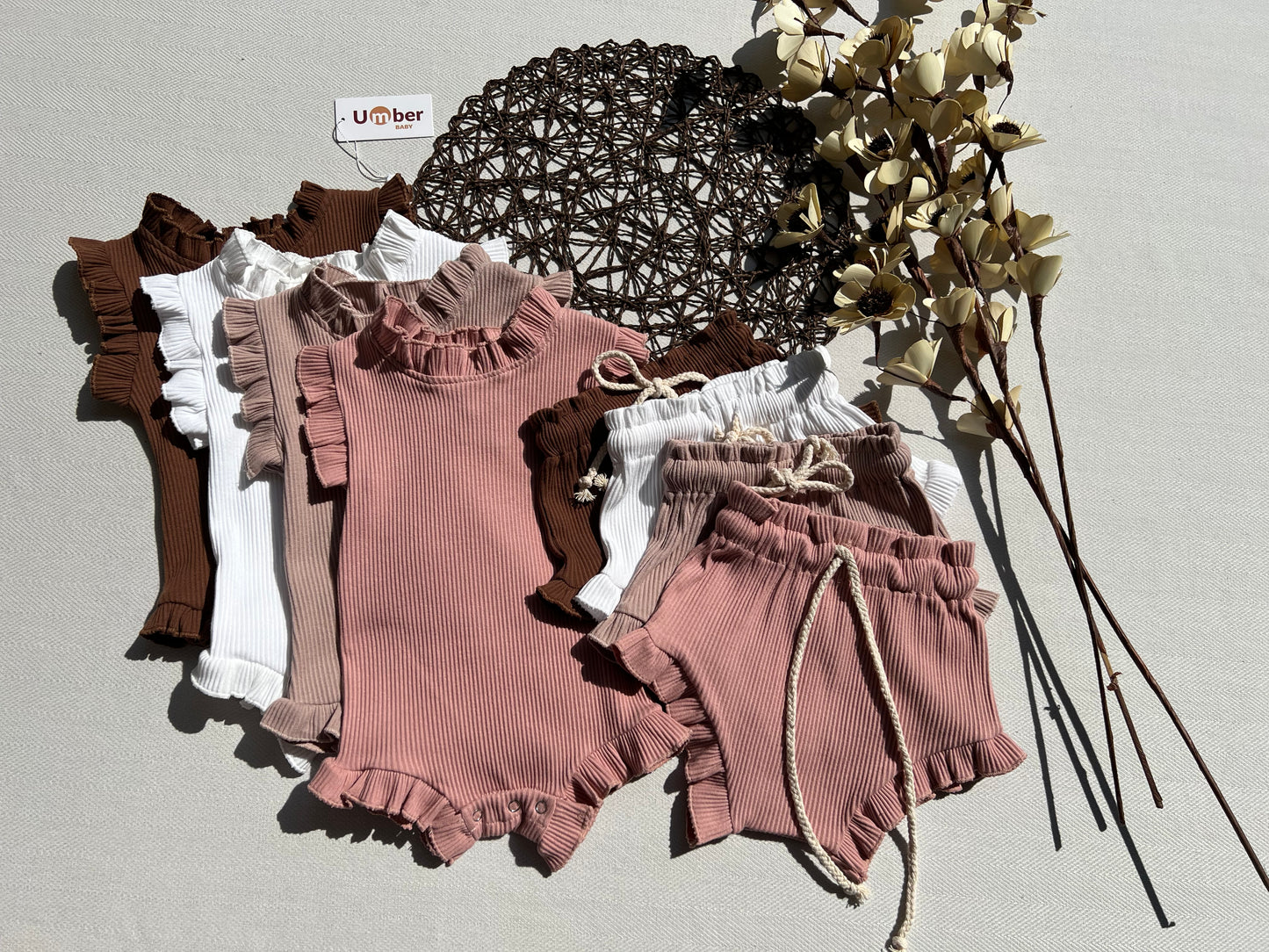 Camila Ribbed Baby Romper and Shorts Set