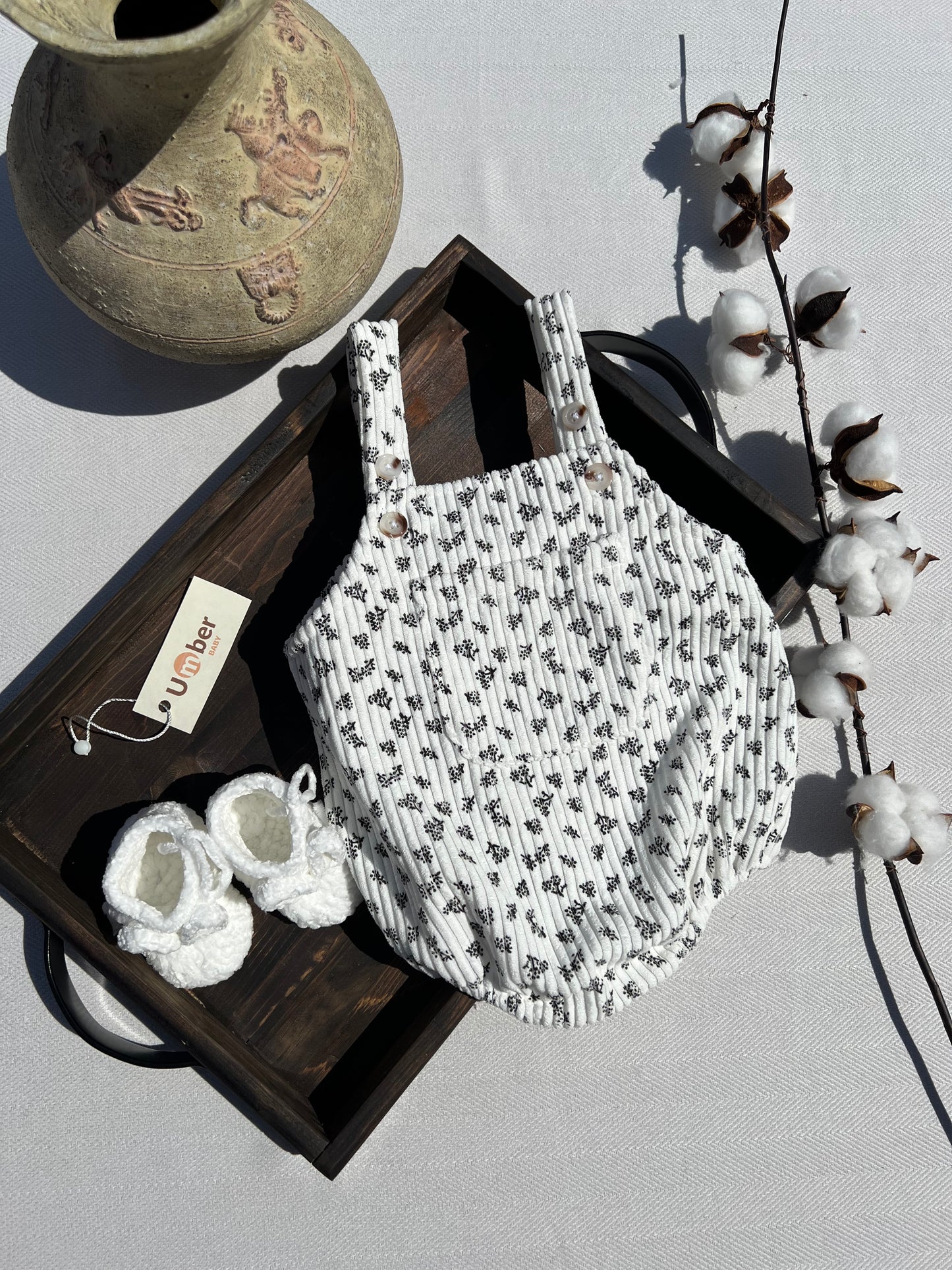 Flower Print Corduroy Baby Romper