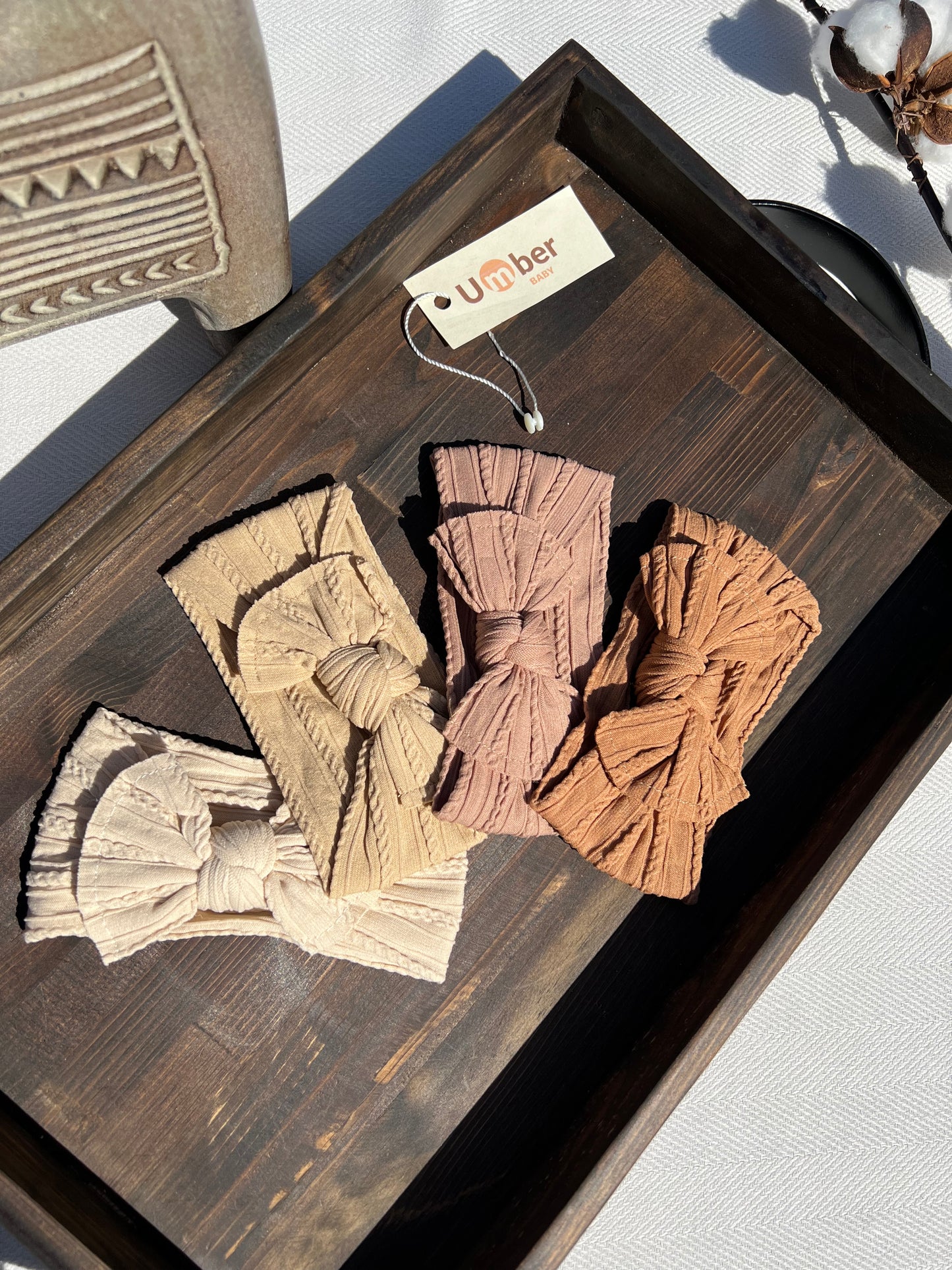 Cream, Beige, Dusty Pink, and Caramel Baby Bow Headbands