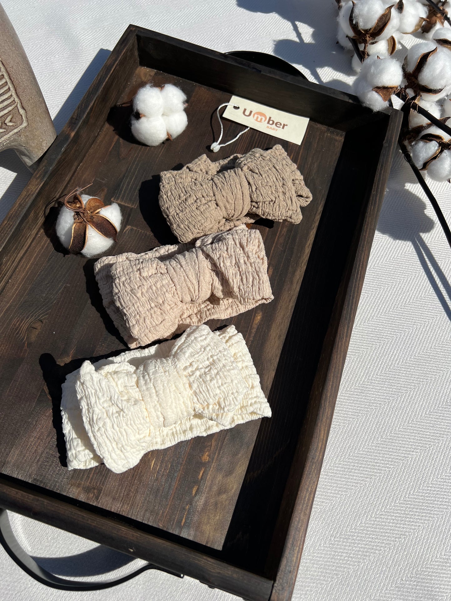 Cream, Beige, and Taupe Crinkled Baby Bow Headbands