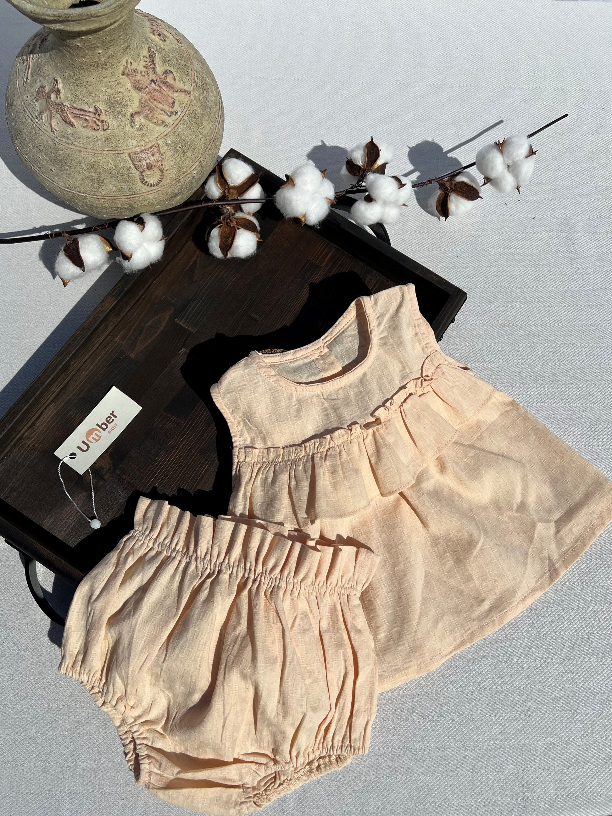 Apricot Baby Dress and Bloomer Set