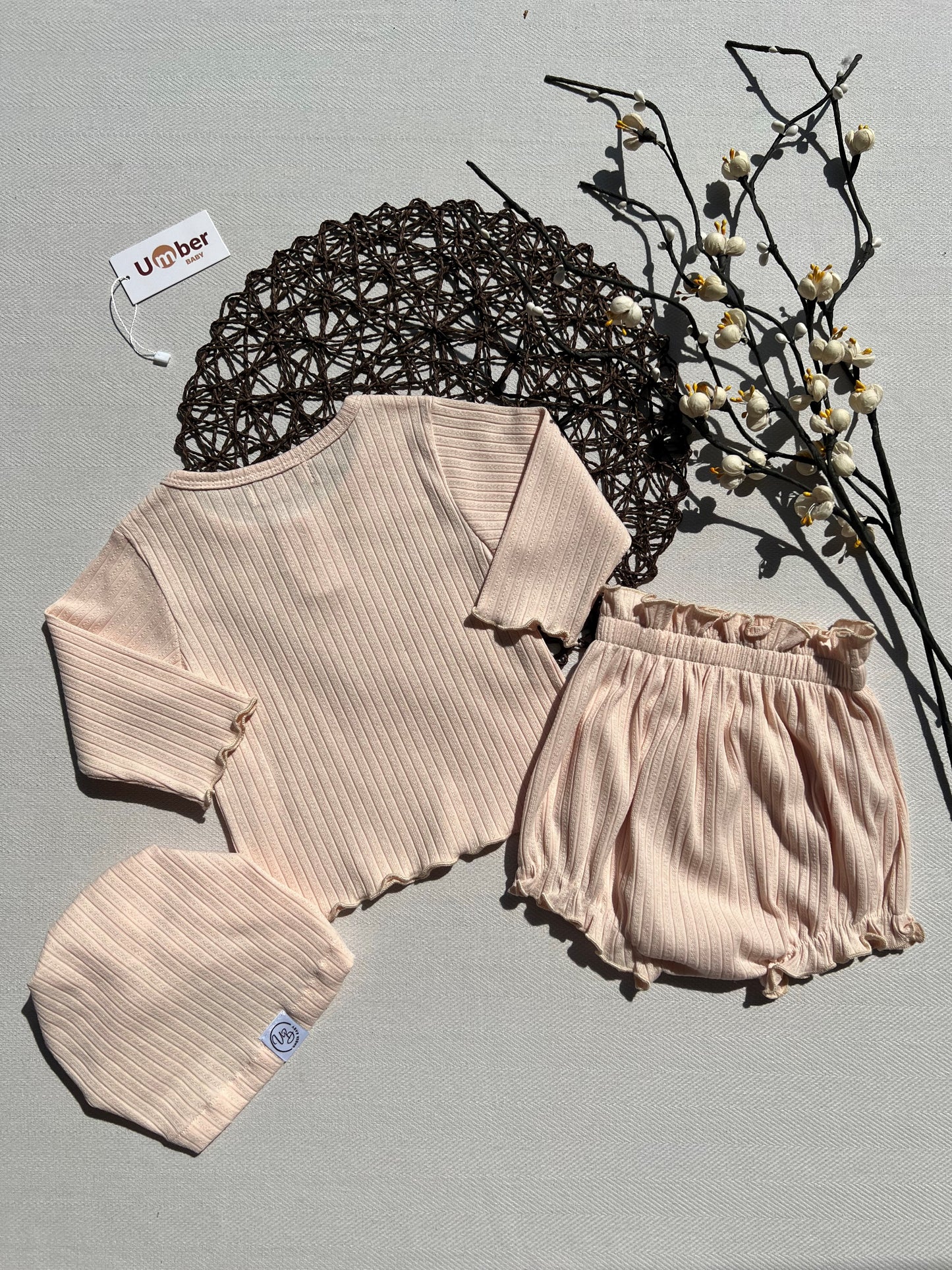 Olivia Ribbed Three Piece Baby Set