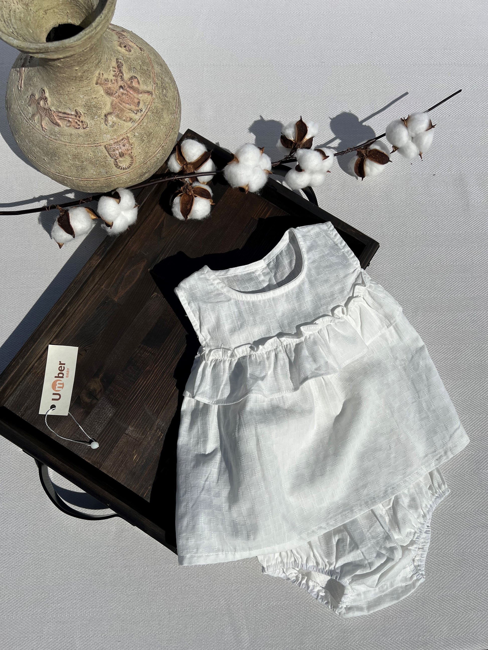 White Baby Dress and Bloomer Set