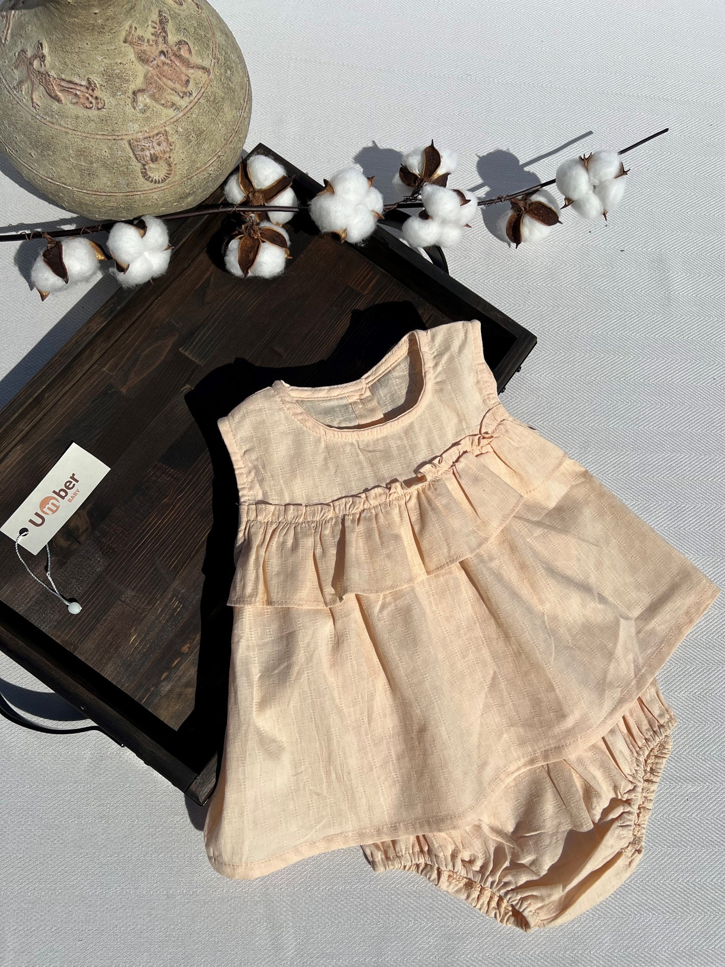 Apricot Baby Dress and Bloomer Set