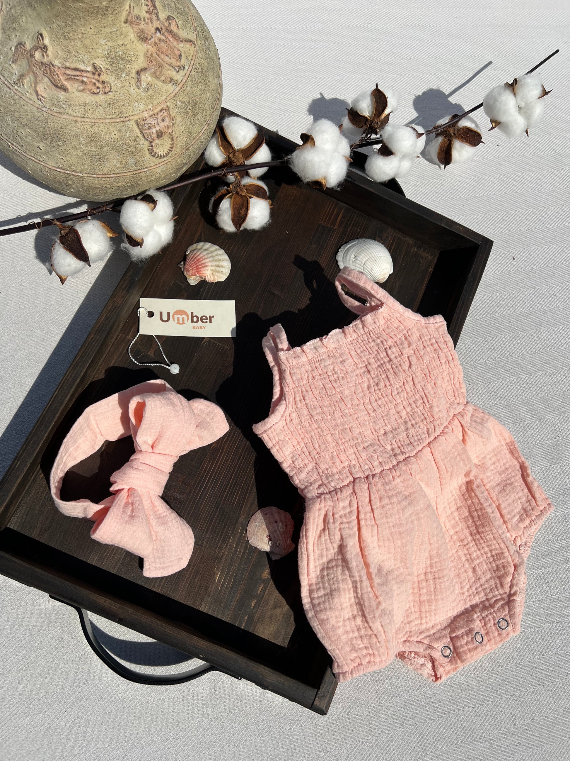 Light Pink Baby Romper and Bow Set