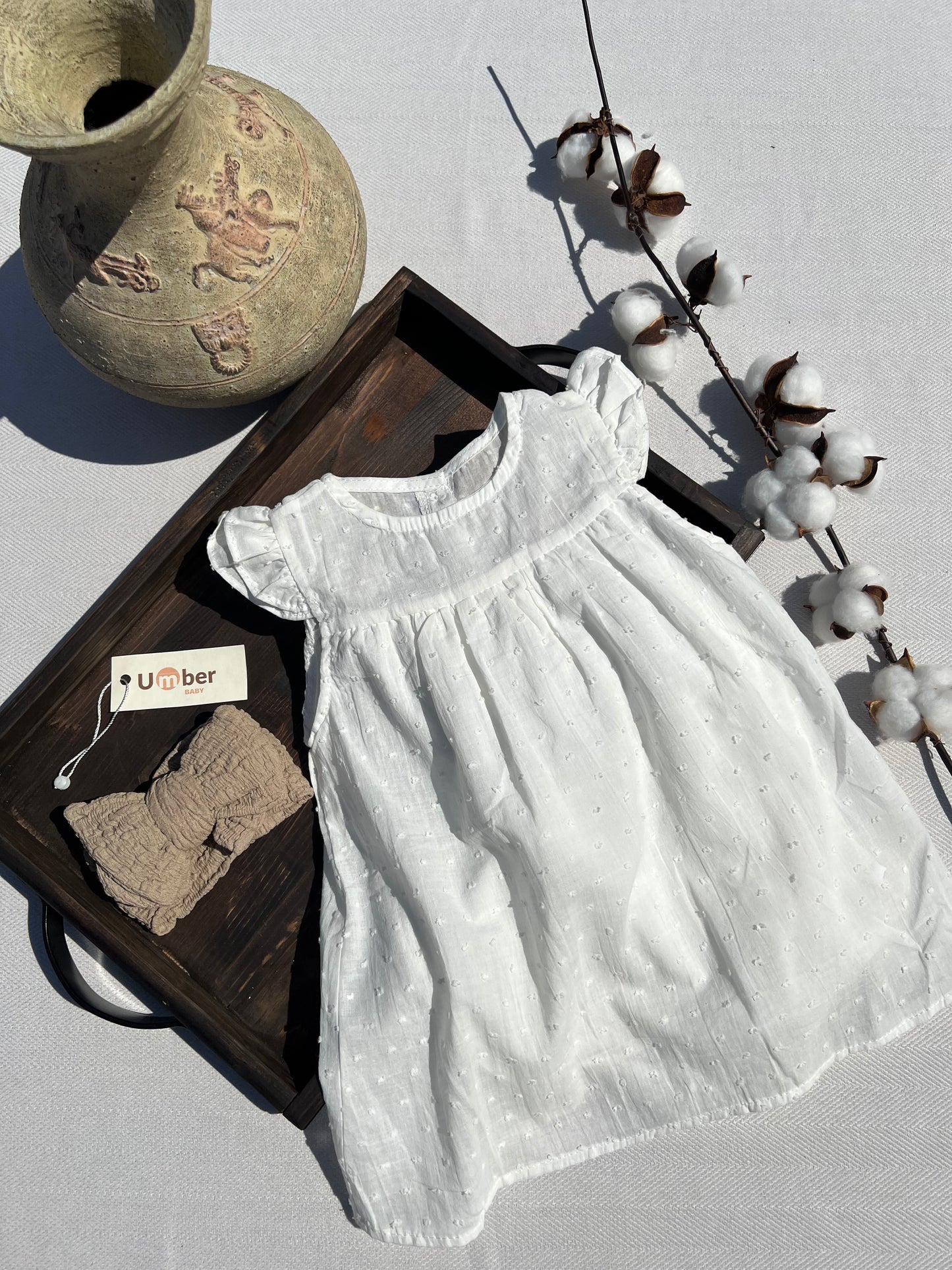 White Ruffle Sleeve Baby Dress 