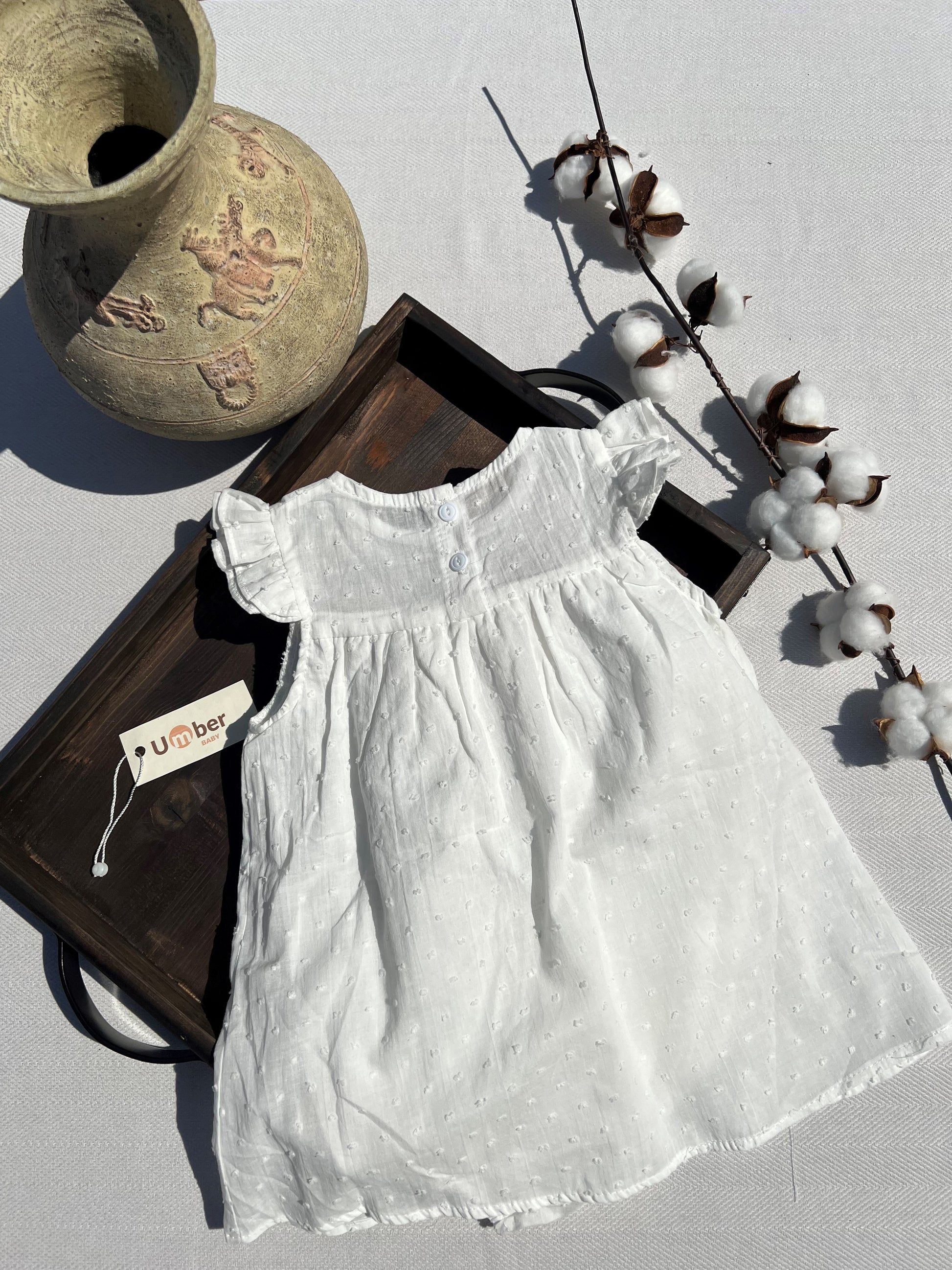 Back of White Ruffle Sleeve Baby Dress 
