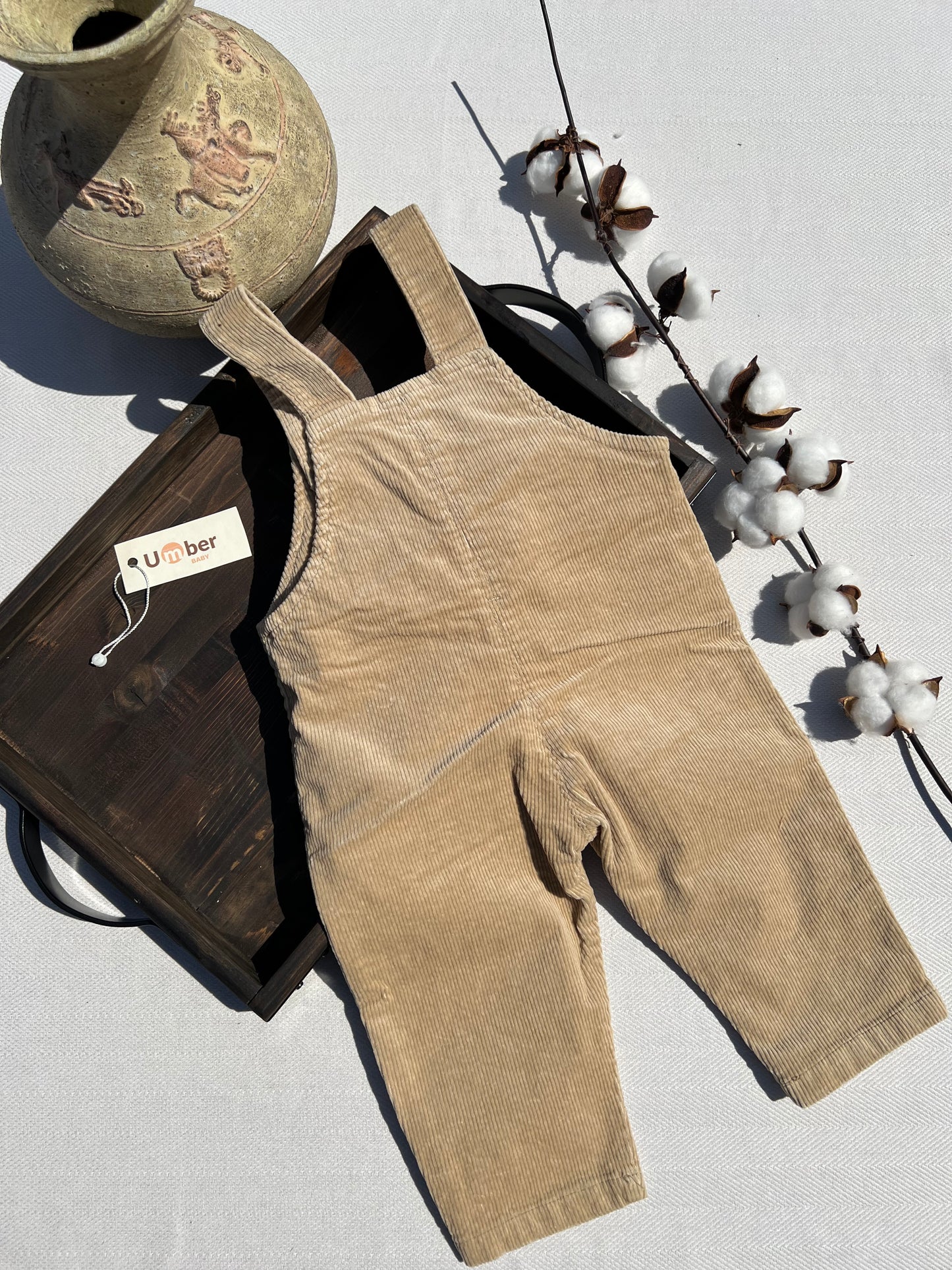 Back of Beige Corduroy Baby Overalls