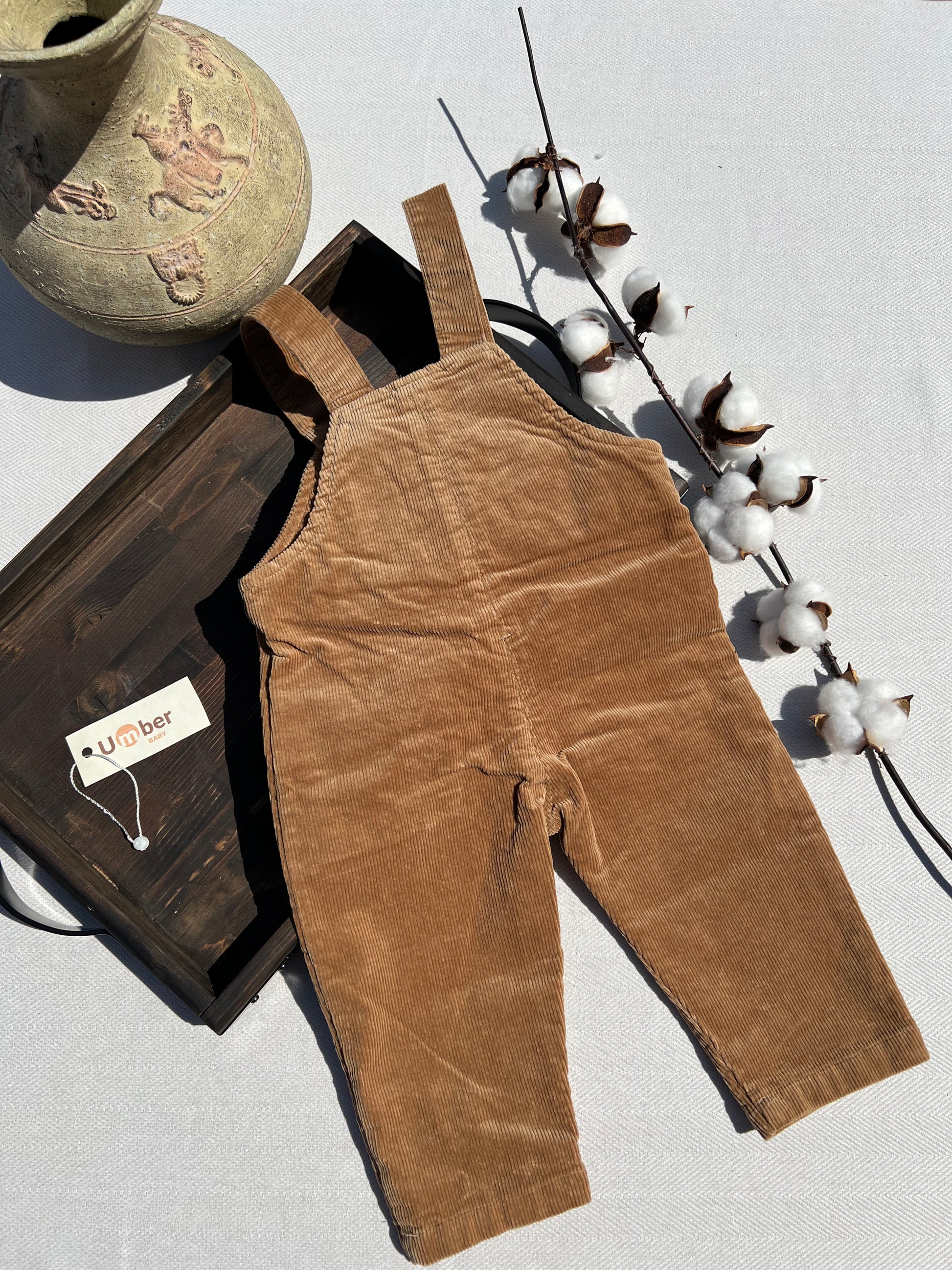 Back of Brown Corduroy Baby Overalls