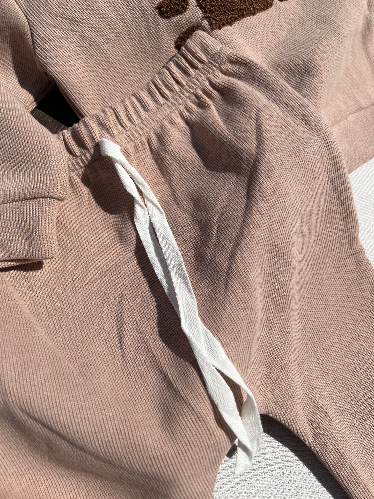 Brown Baby Sweatpants with non-adjustable White Tie Strings