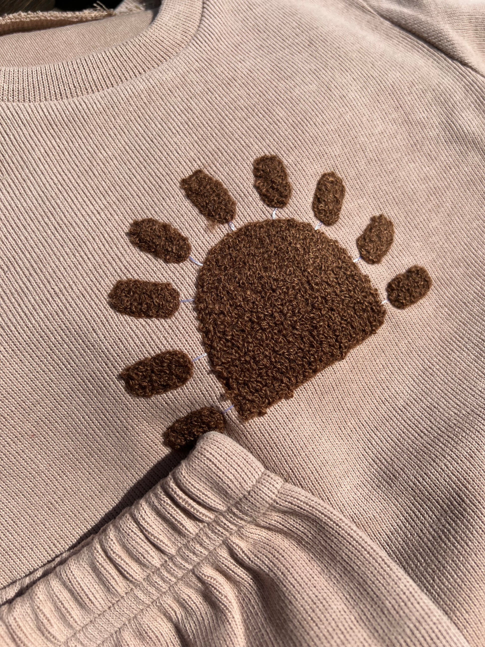 Brown Baby Sweatsuit Set with Long Sleeve Sweatshirt with a Dark Brown Sherpa Sun Design