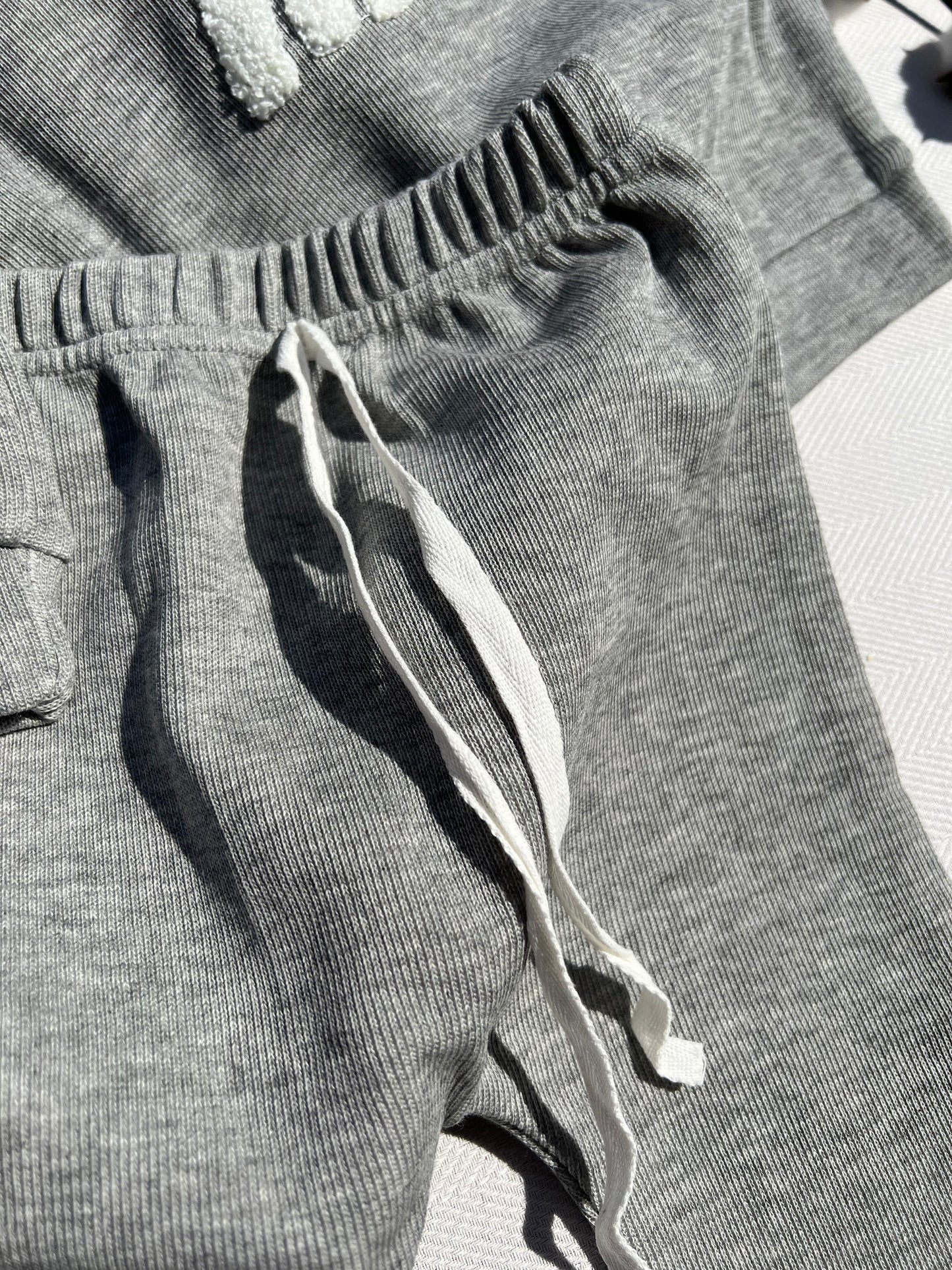 Gray Baby Sweatpants with non-adjustable White Tie Strings