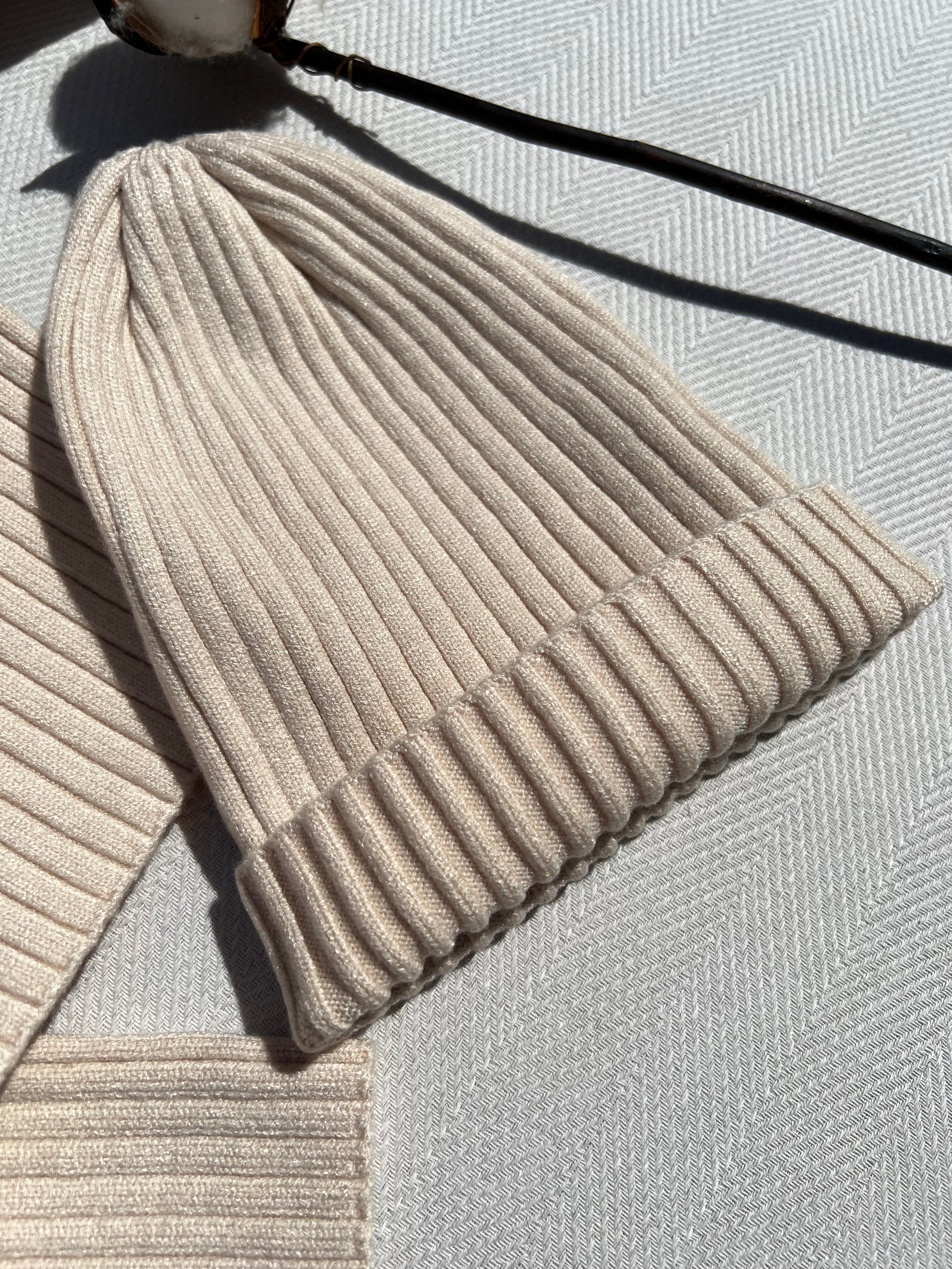 Beige Ribbed Baby Hat