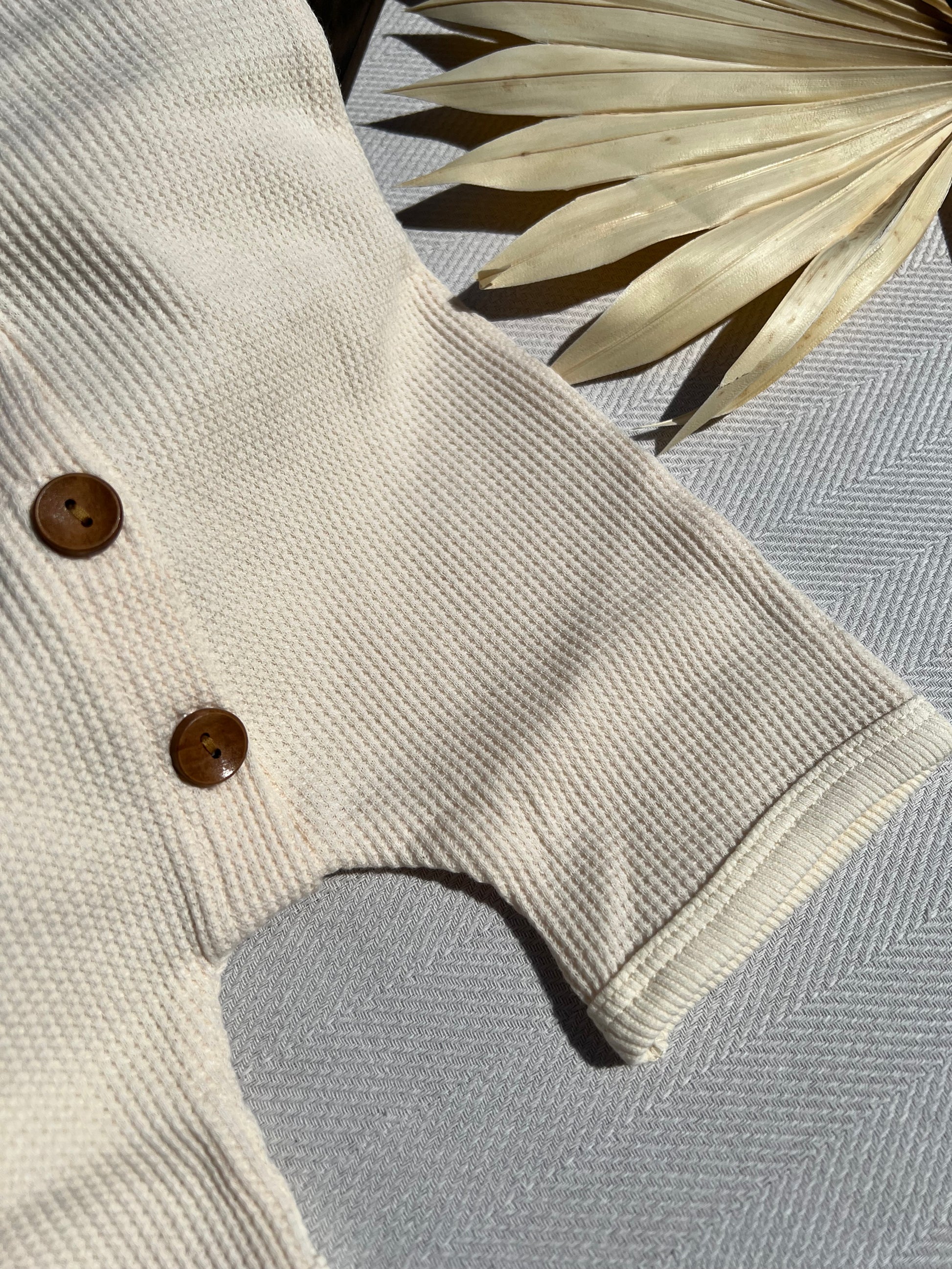 Beige Short Sleeve Button-up Waffle Baby Romper with Short Legs