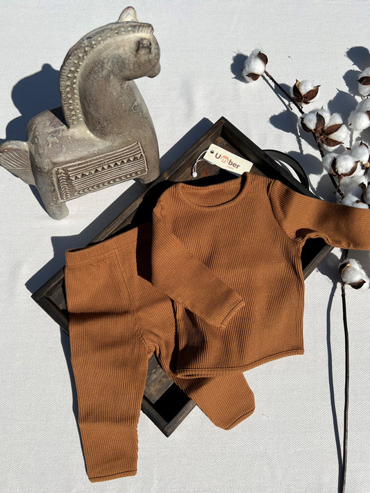 Cocoa Baby Lounge Set with Ribbed Long Sleeve Shirt and Pants